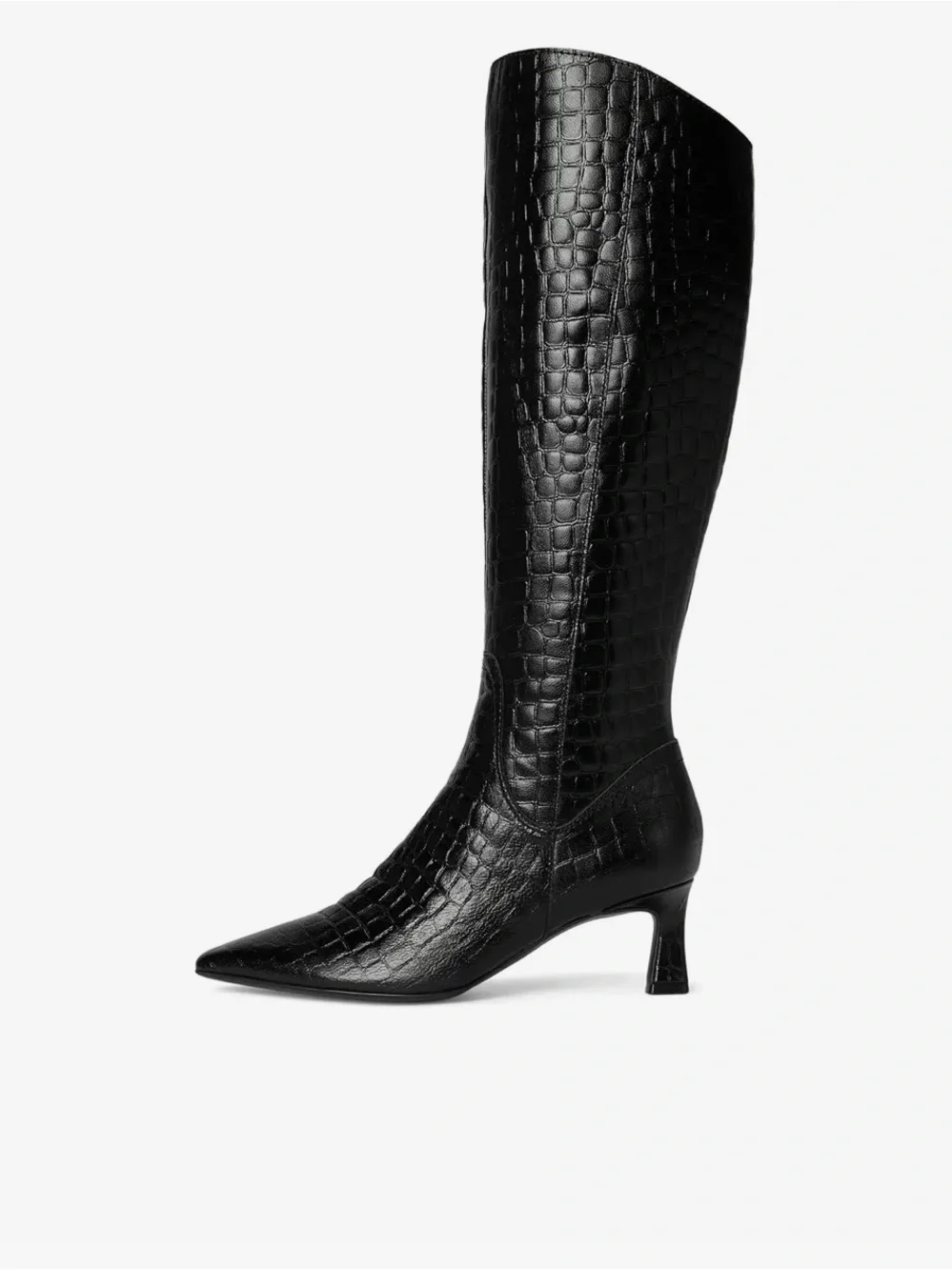 Naturalizer DEESHA WIDE CALF Pointed-Toe Croc-Embossed Knee Leather Boots Black
